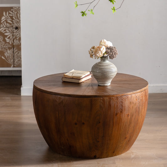 31.50'vintage Style Bucket Shaped Coffee Table with Storage Function - Brown - detail view 2