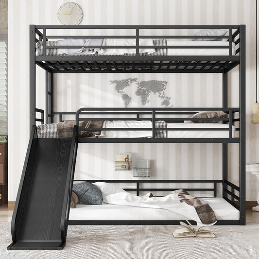 Full over Full over Full Bunk Bed with Slide - Black - primary color shot