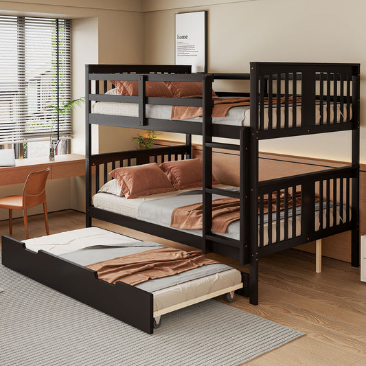 Full over Full Bunk Bed with Twin Size Trundle and Ladder -Espresso - primary color shot