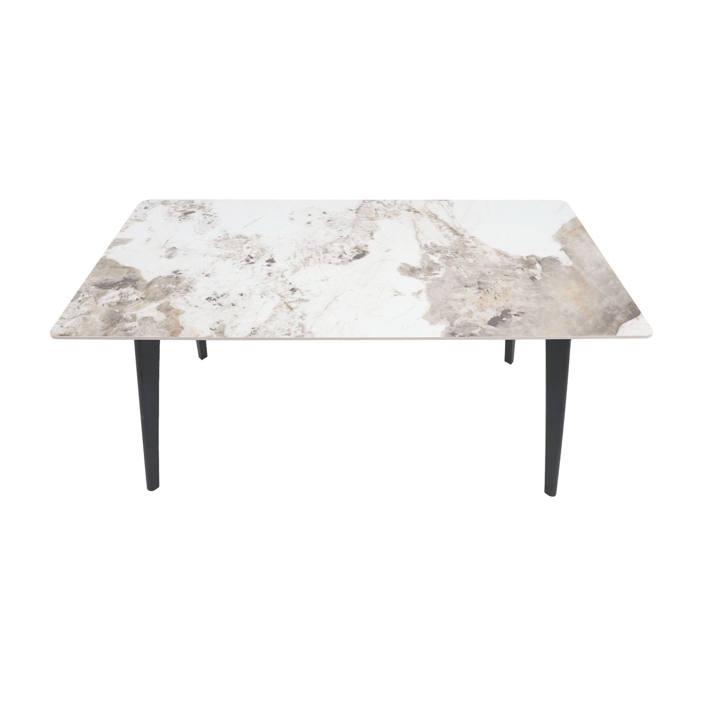 62" Modern Artificial Stone White Pandora Straight Edge Black Metal Leg Dining Table-Can Accommodate 6 People(dining Table Only) - detail view 6