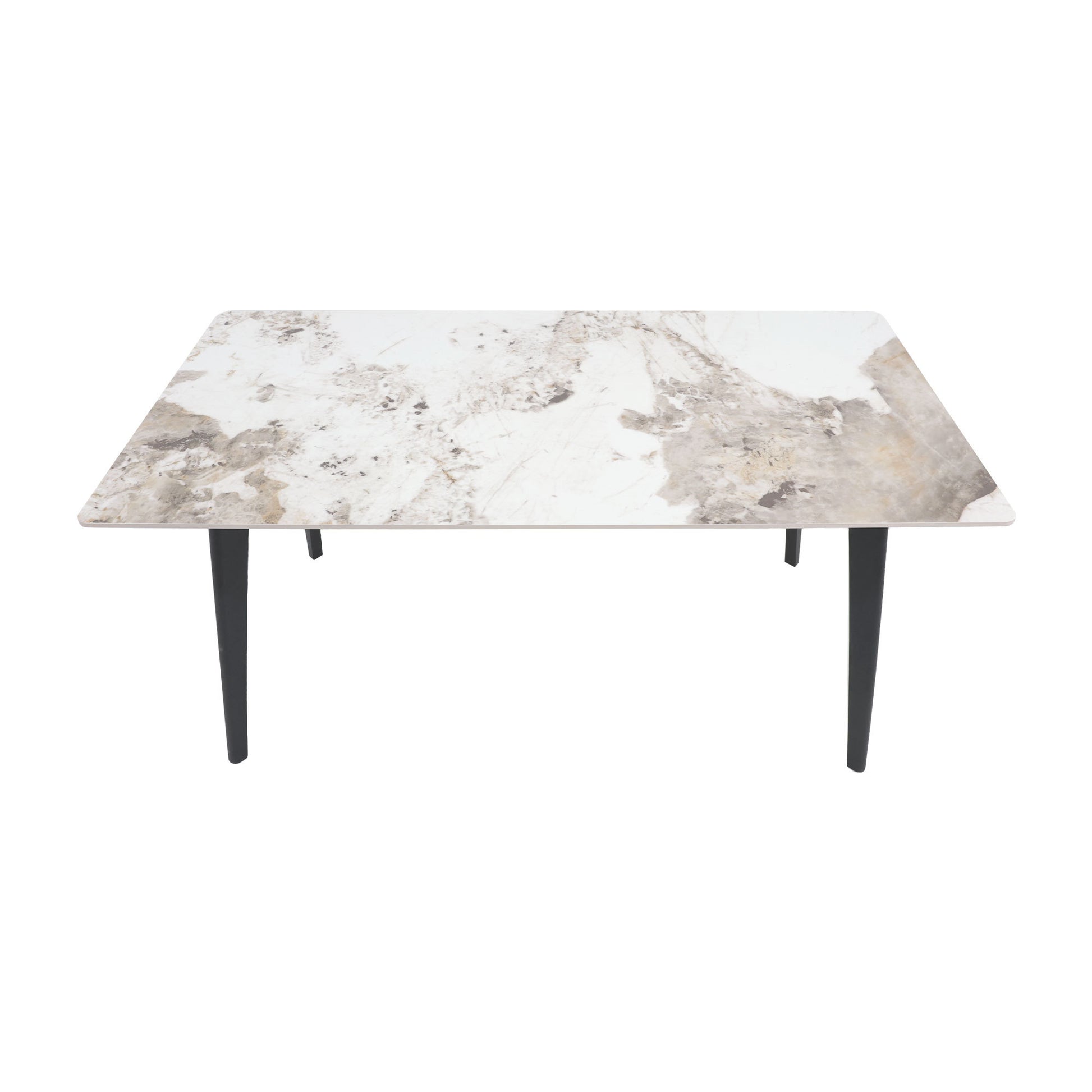 62" Modern Artificial Stone White Pandora Straight Edge Black Metal Leg Dining Table-Can Accommodate 6 People(dining Table Only) - detail view 6