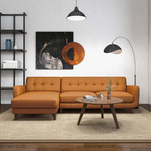 Allison Mid-Century Modern Tan Leather Sectional Sofa with Solid Wood Frame - detail view 2