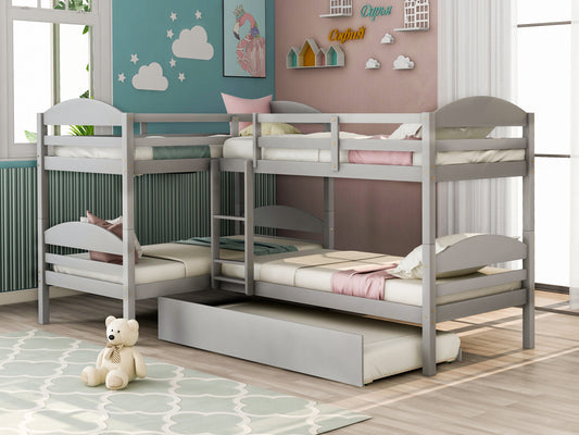 Twin L-Shaped Bunk Bed with Trundle-Gray{old Sku:lt000024aae} - primary color shot