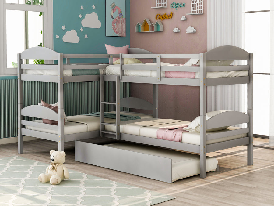 Twin L-Shaped Bunk Bed with Trundle-Gray{old Sku:lt000024aae} - primary color shot