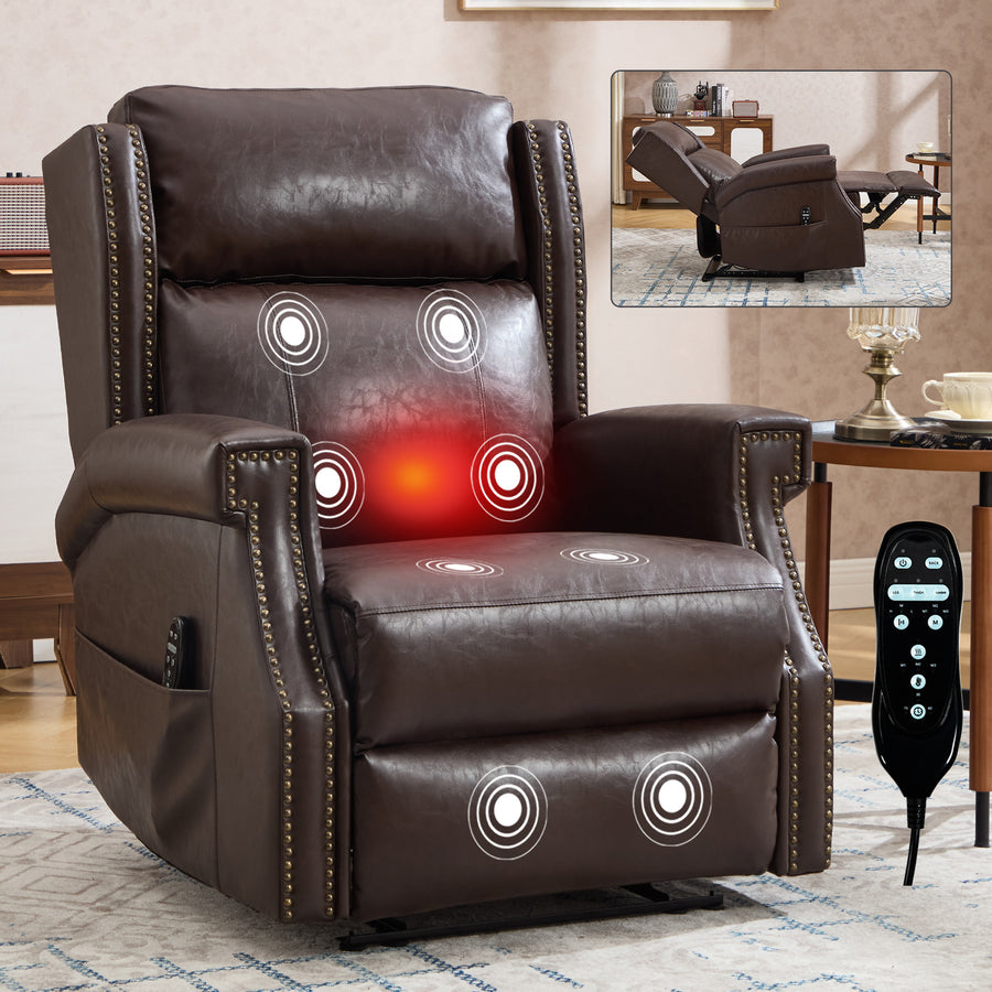 Brown Manual Recliner Chair in Faux Leather - Antique Brown - primary color shot