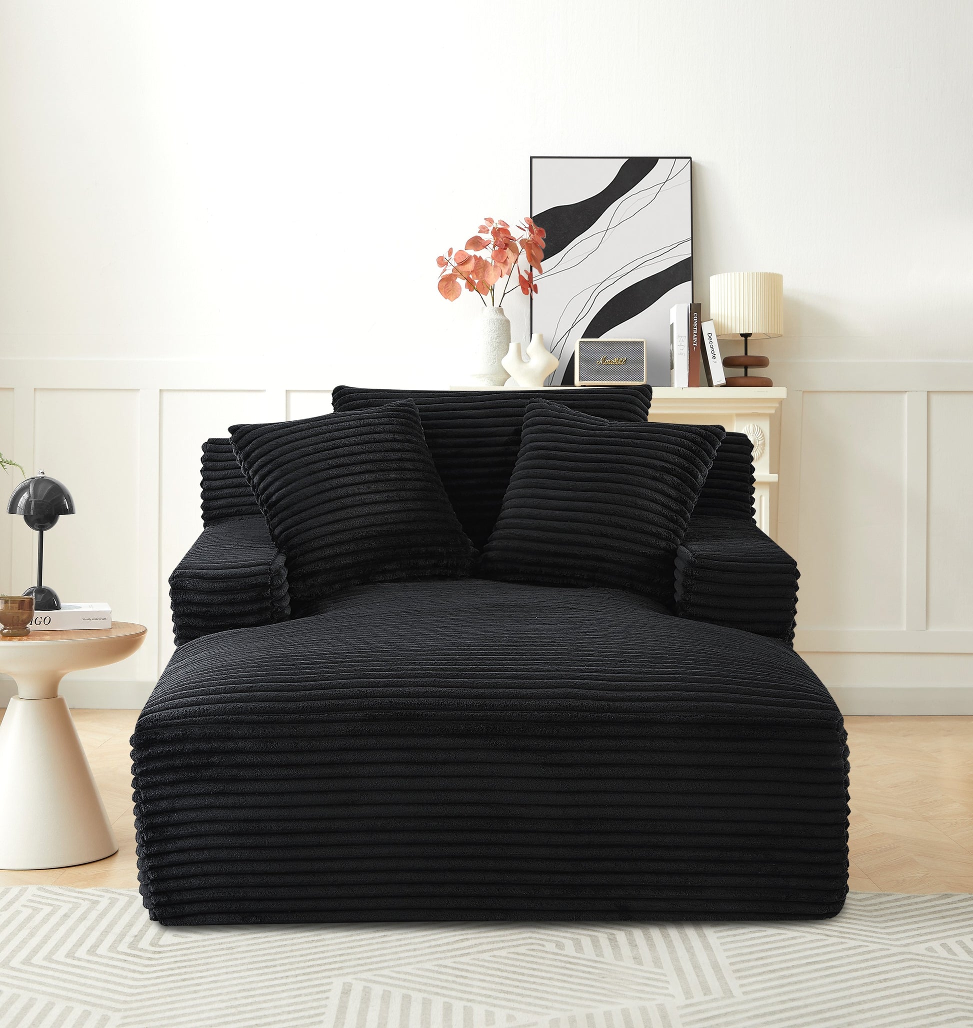 Cloudline Oversized Chaise Lounge Chair in Soft Corduroy - Black - detail view 5