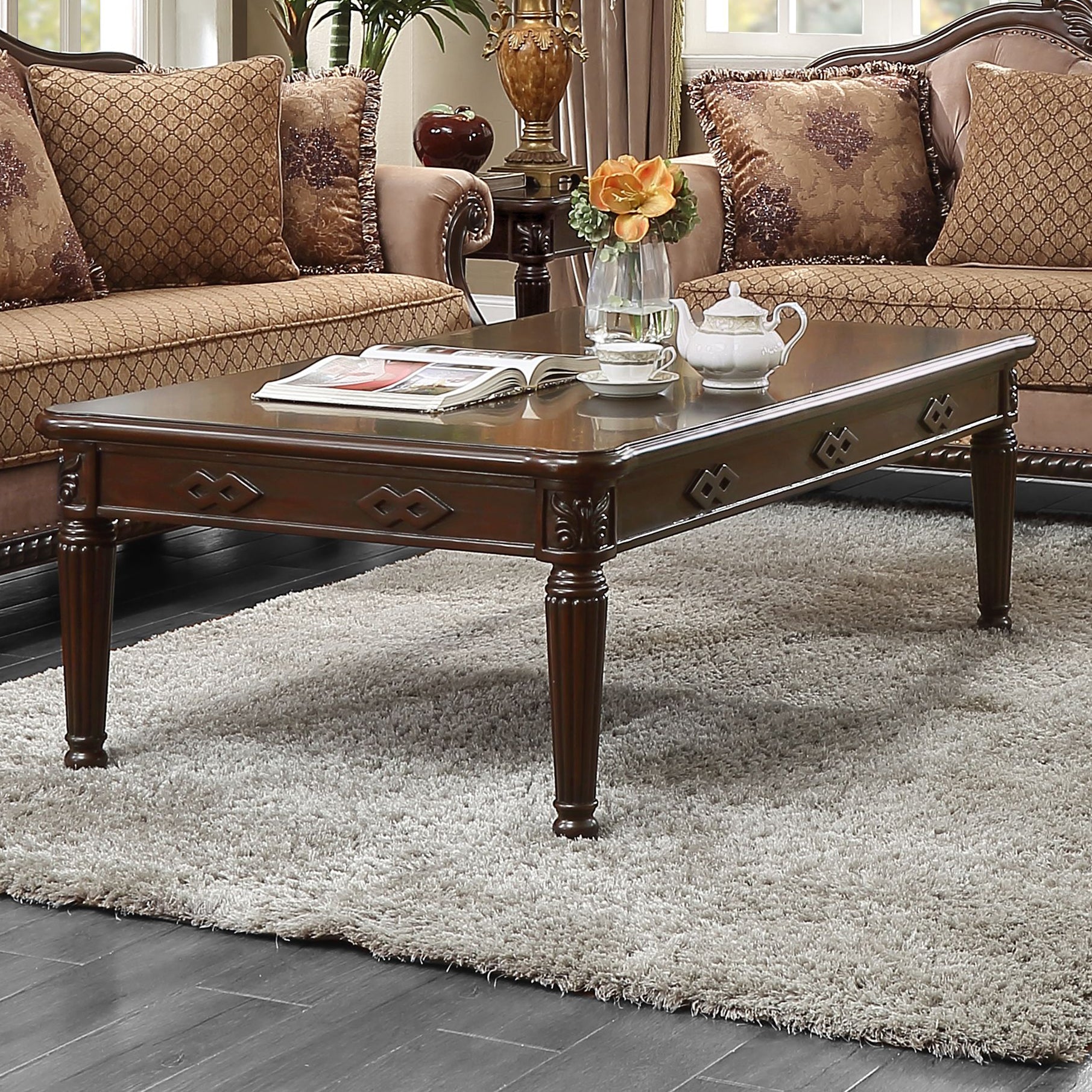 Edna Edna Traditional Espresso Coffee Table with Turned Legs