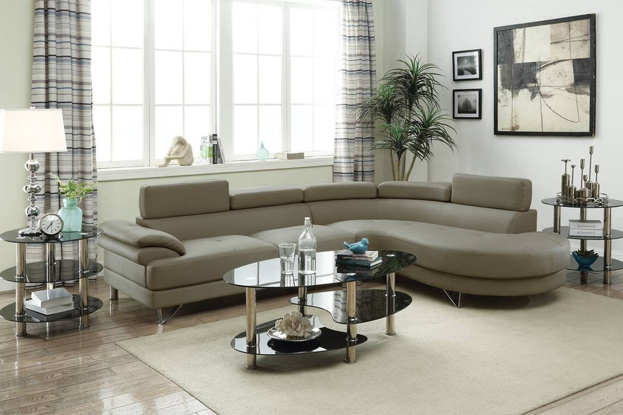 Living Room Furniture Sectional Sofa 2pc Set Grey Faux Leather Flip-up Headrest - primary color shot