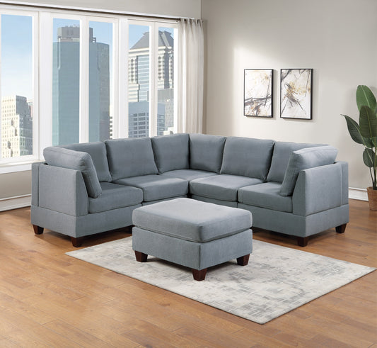 Modular Sectional 6pc Set Living Room Furniture Corner Sectional Couch Grey Linen Like Fabric 3x Corner Wedge 2x Armless Chairs and 1x - primary image