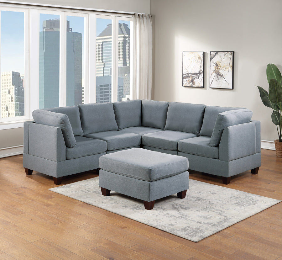 Modular Sectional 6pc Set Living Room Furniture Corner Sectional Couch Grey Linen Like Fabric 3x Corner Wedge 2x Armless Chairs and 1x - primary image