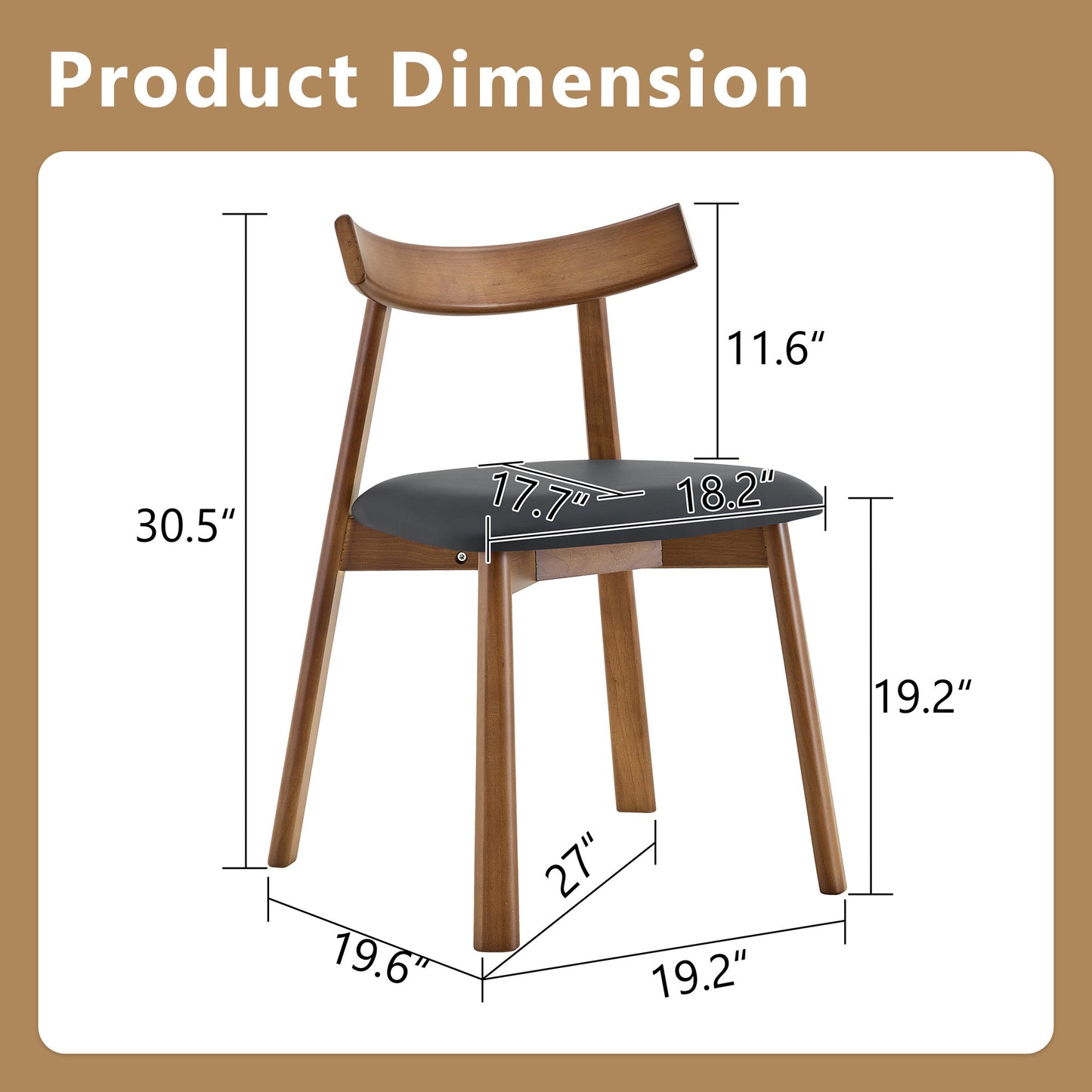 Black Wood Dining Chairs with Gold Legs (set of 2) - detail view 3