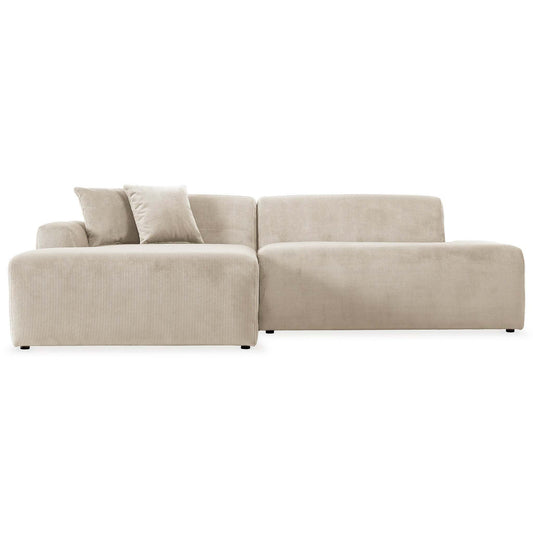 Mar Sectional Cream Corduroy Sofa Left Facing Velvet High-Quality Fabric 101.60x65.00x27.60 inches - primary color shot