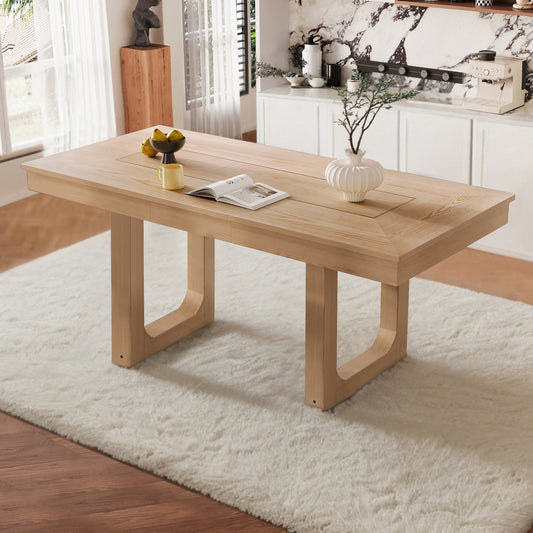 60'-78' Extendable Dining Table, Farmhouse Wooden Kitchen Table with Removable Leaf, Large Expanding Table for 4-8, Natural - primary color shot