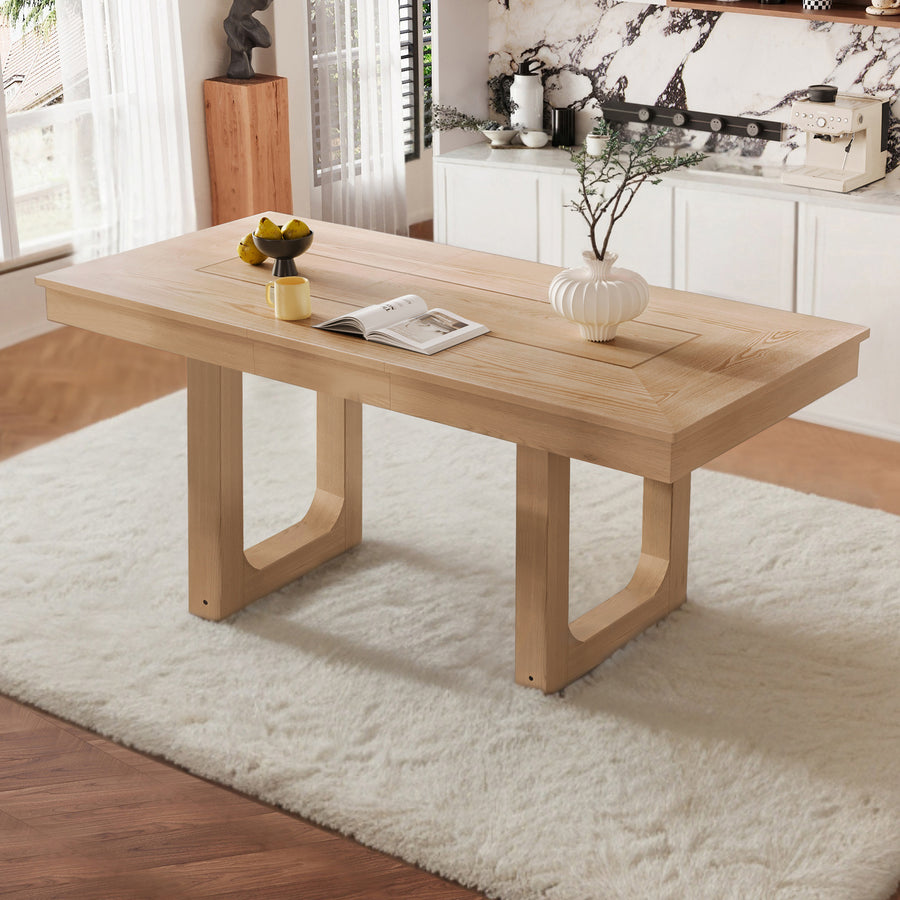 60'-78' Extendable Dining Table, Farmhouse Wooden Kitchen Table with Removable Leaf, Large Expanding Table for 4-8, Natural - primary color shot