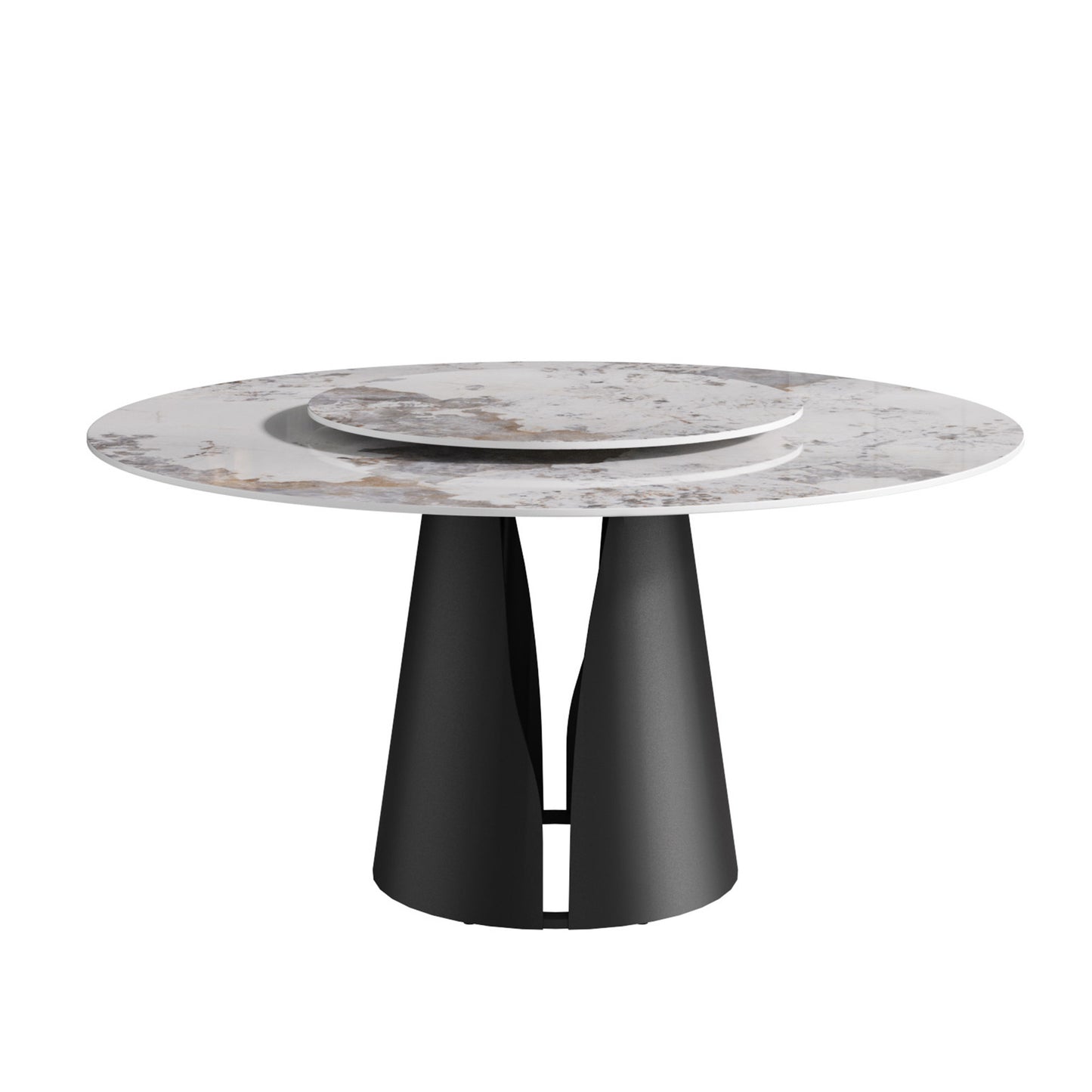 59" Modern Artificial Stone Round Black Carbon Steel Base Dining Table-Can Accommodate 6-8 People - White - detail view 6