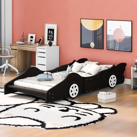 Bart Twin Size Race Car-Shaped Platform Bed with Wheels,Black
