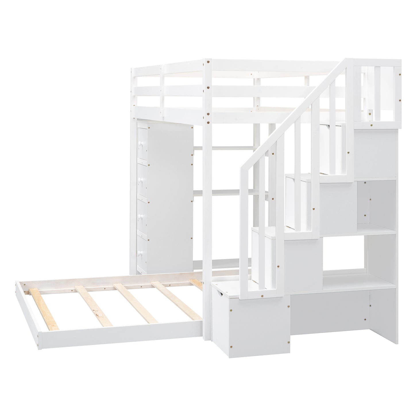Twin over Full Bunk Bed with 3-Layer Shelves - White - detail view 7