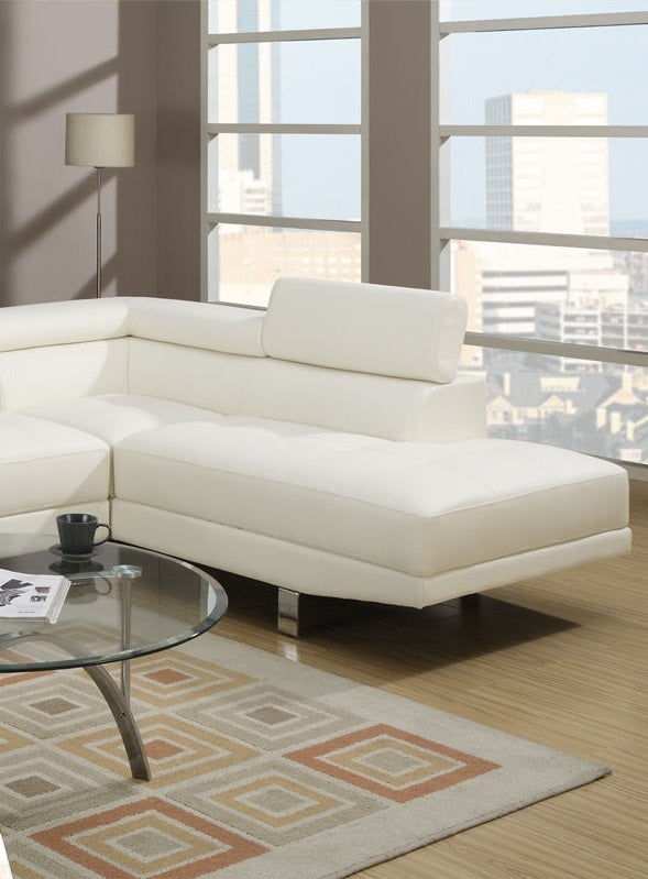 White Color Sectional Living Room Furniture Faux Leather Adjustable Headrest Right Facing Chaise & Left Facing Sofa - detail view 5