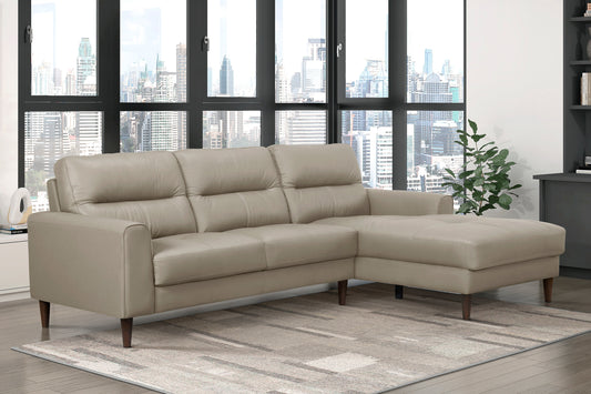 Modern Living Room 2-Piece Sectional Sofa Chaise Top Grain Leather Upholstered Lathe-Hue Solid Wood Furniture - primary image