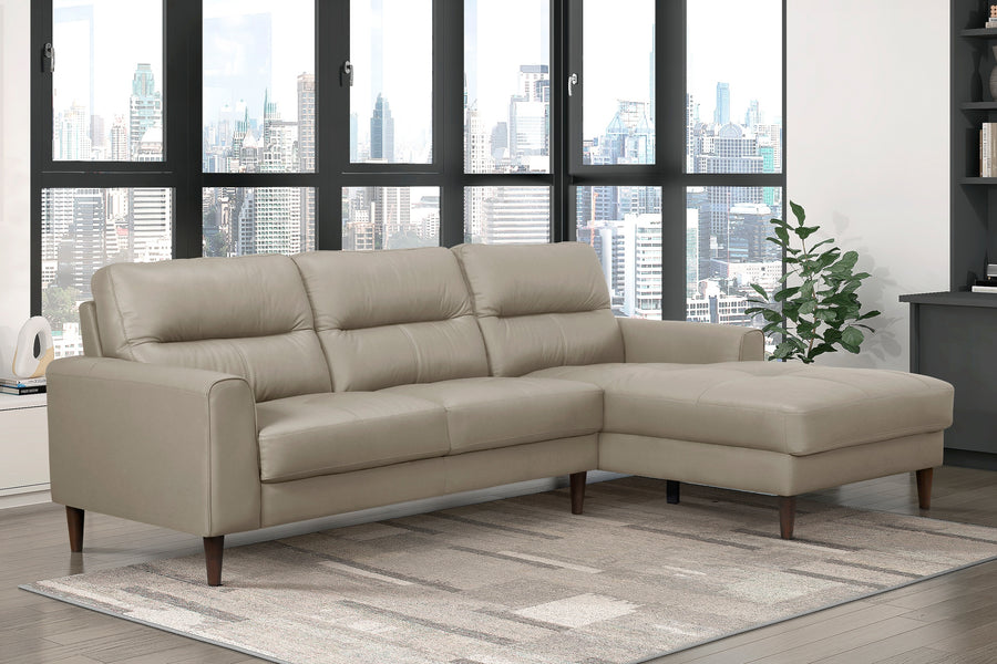 Modern Living Room 2-Piece Sectional Sofa Chaise Top Grain Leather Upholstered Lathe-Hue Solid Wood Furniture - primary image