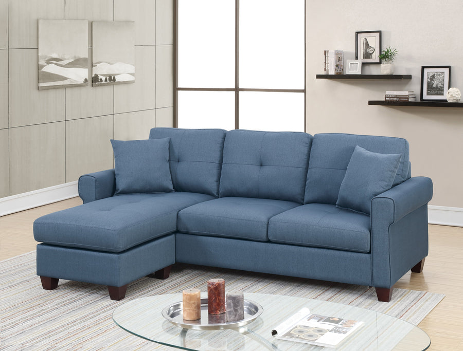 Blue Color Glossy Polyfiber Tufted Cushion Couch Sectional Sofa Chaise Living Room Furniture Reversible Sectionals Chaise - primary color shot