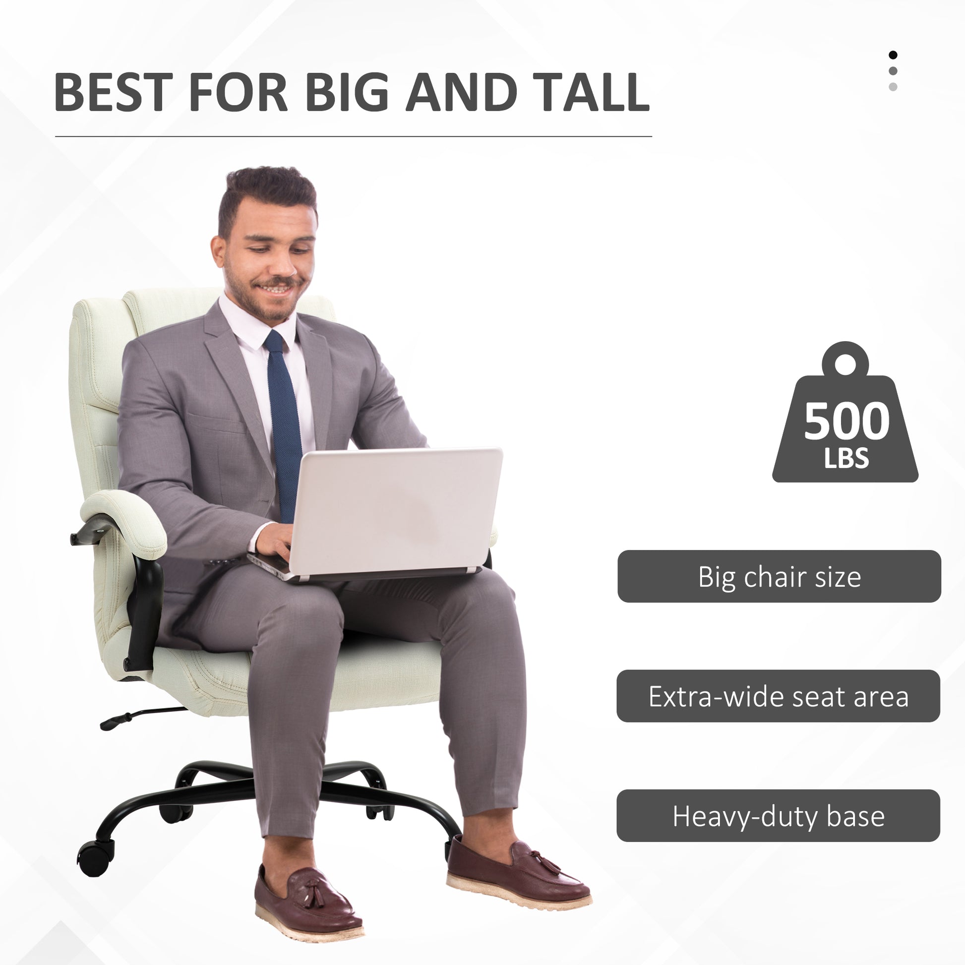Vinsetto 500lbs Big and Tall Office Chair with Wide Seat, Cream White