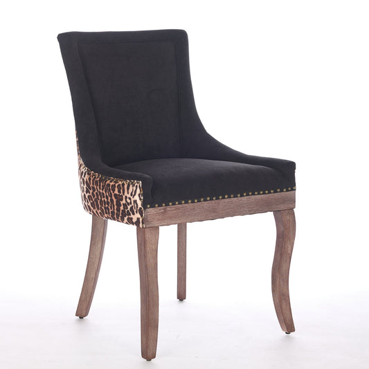 A&A Furniture Contemporary Flair Fabric Chairs for Modern Dining Set of 2 Black/Leopard