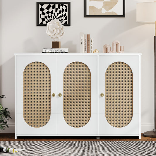 Blyth 3-Door Sideboard with Rattan Doors, White