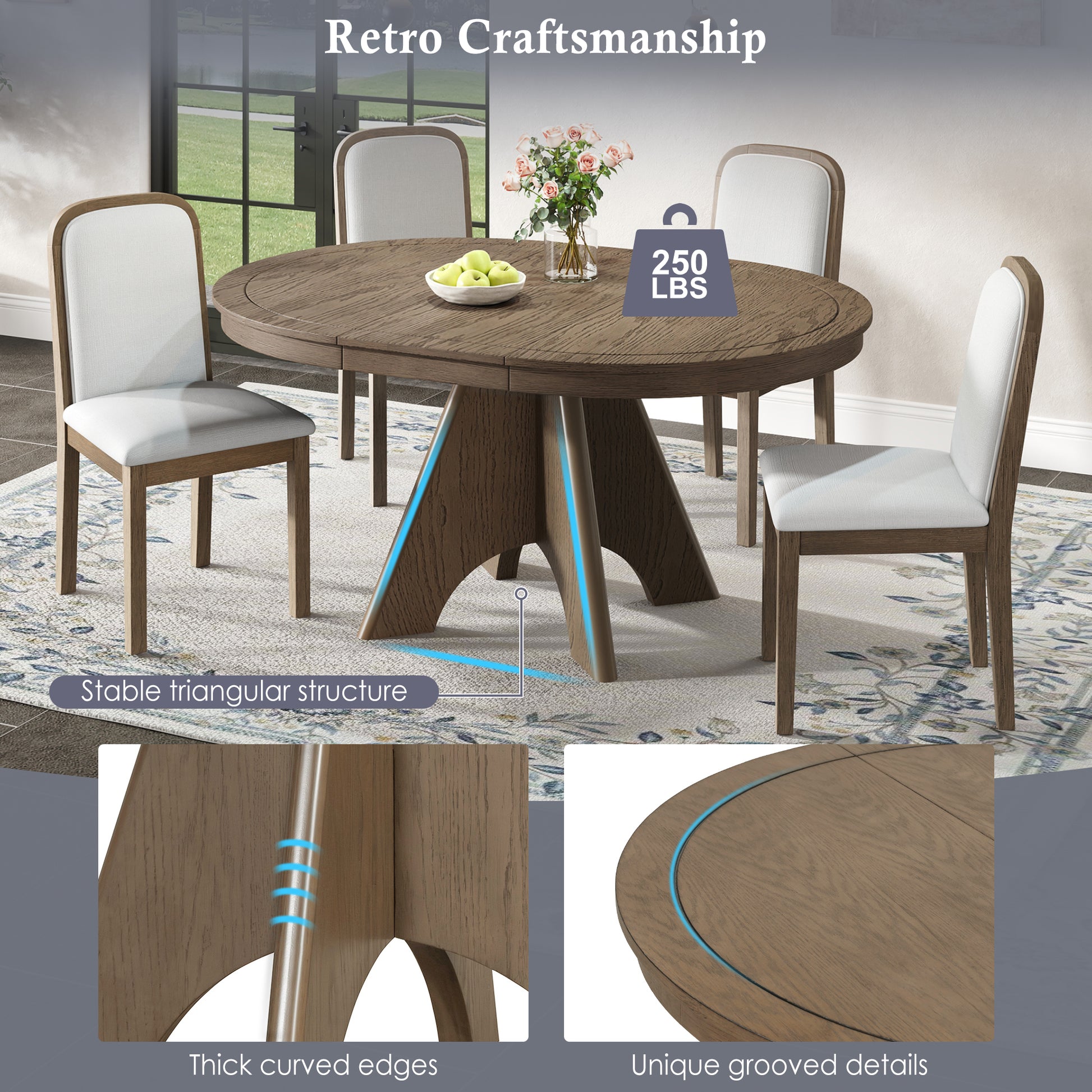 TREXM Vintage Extendable Dining Table for 4-6 - Espresso - detail view 4