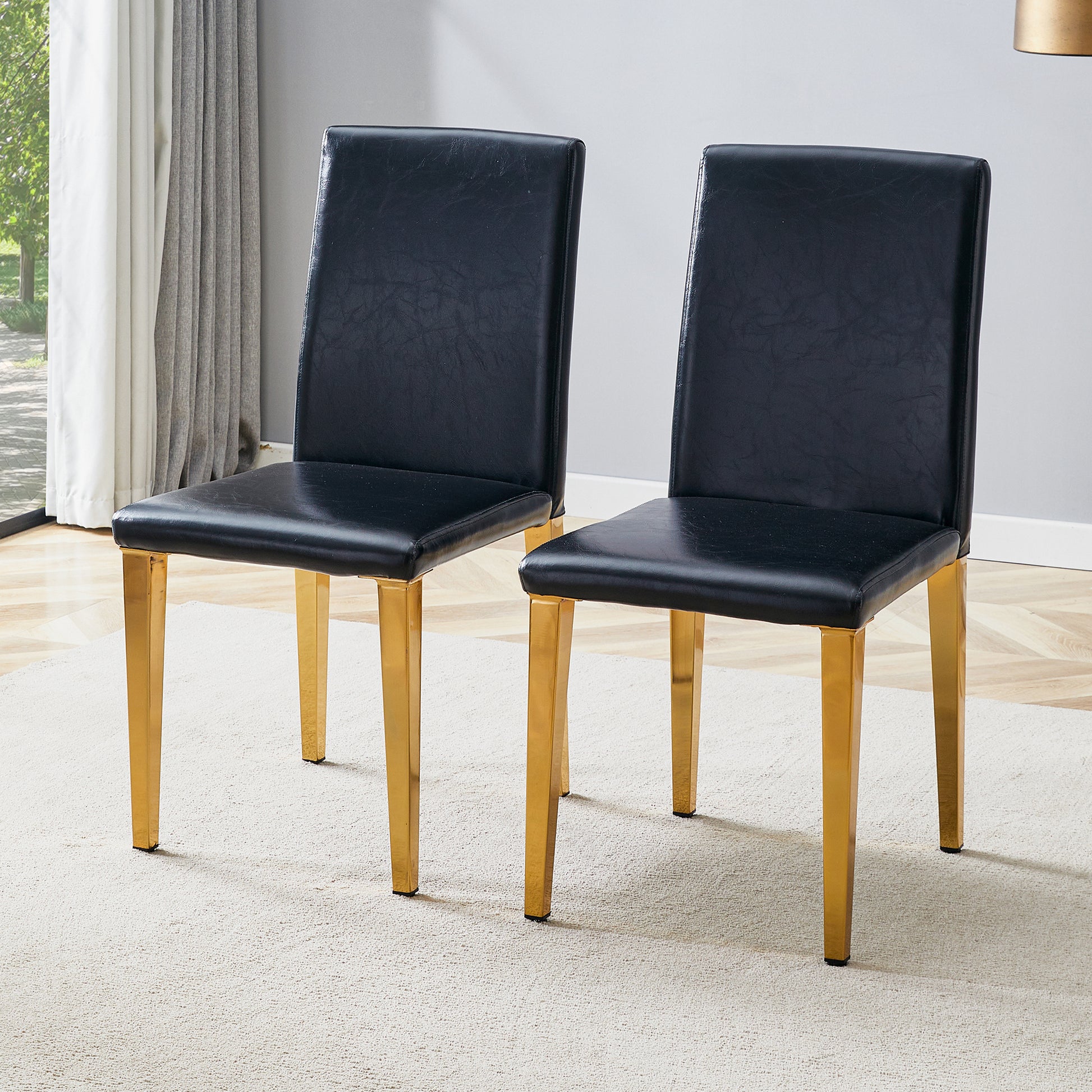 Black PU Leather Dining Chairs with Gold Legs (set of 2) - detail view 2