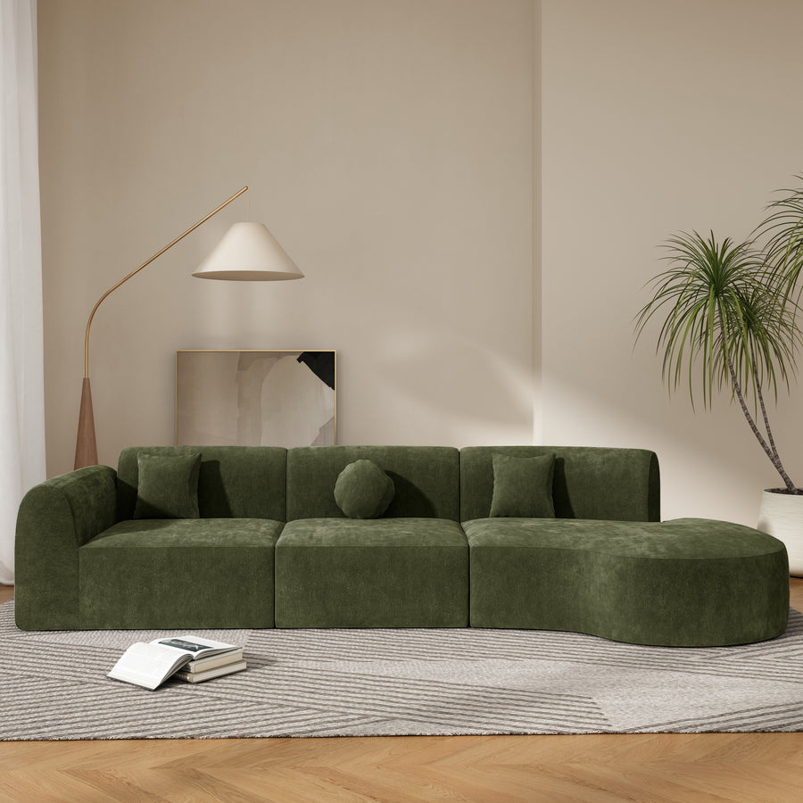 140' Modern Curved Sectional Sofa with High-Density Fully Compressed Sponge and Chaise Lounge, 3-Piece Set, Fully Assembled Right Hand Facing, Perfect - primary color shot