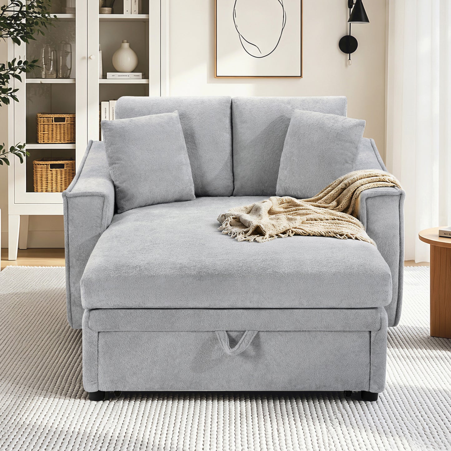 Modern Chaise Sofa 53.5' Grey Snowflake Velvet Sofa Bed with Hidden Storage & Pillows - detail view 5