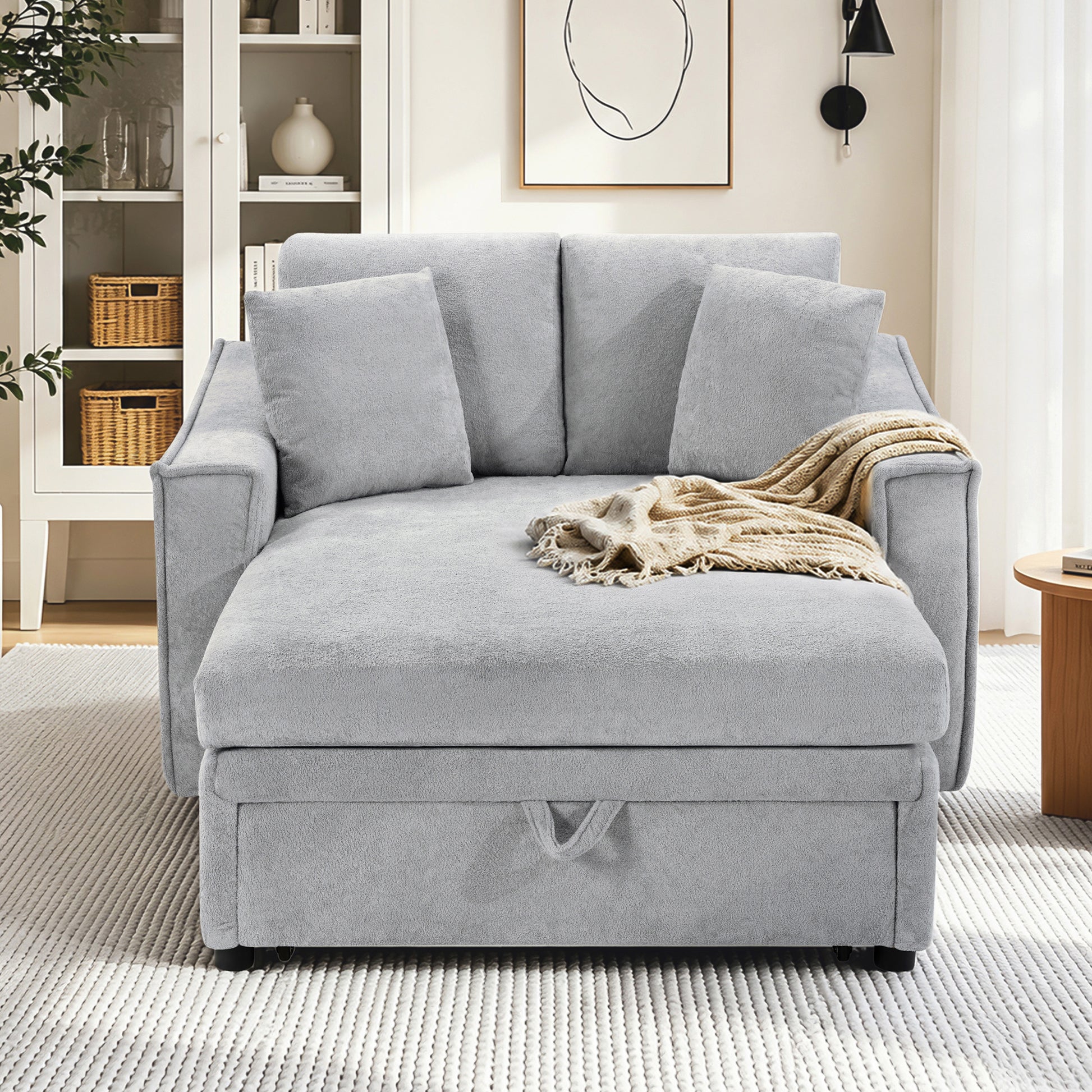 Modern Chaise Sofa 53.5' Grey Snowflake Velvet Sofa Bed with Hidden Storage & Pillows - detail view 5