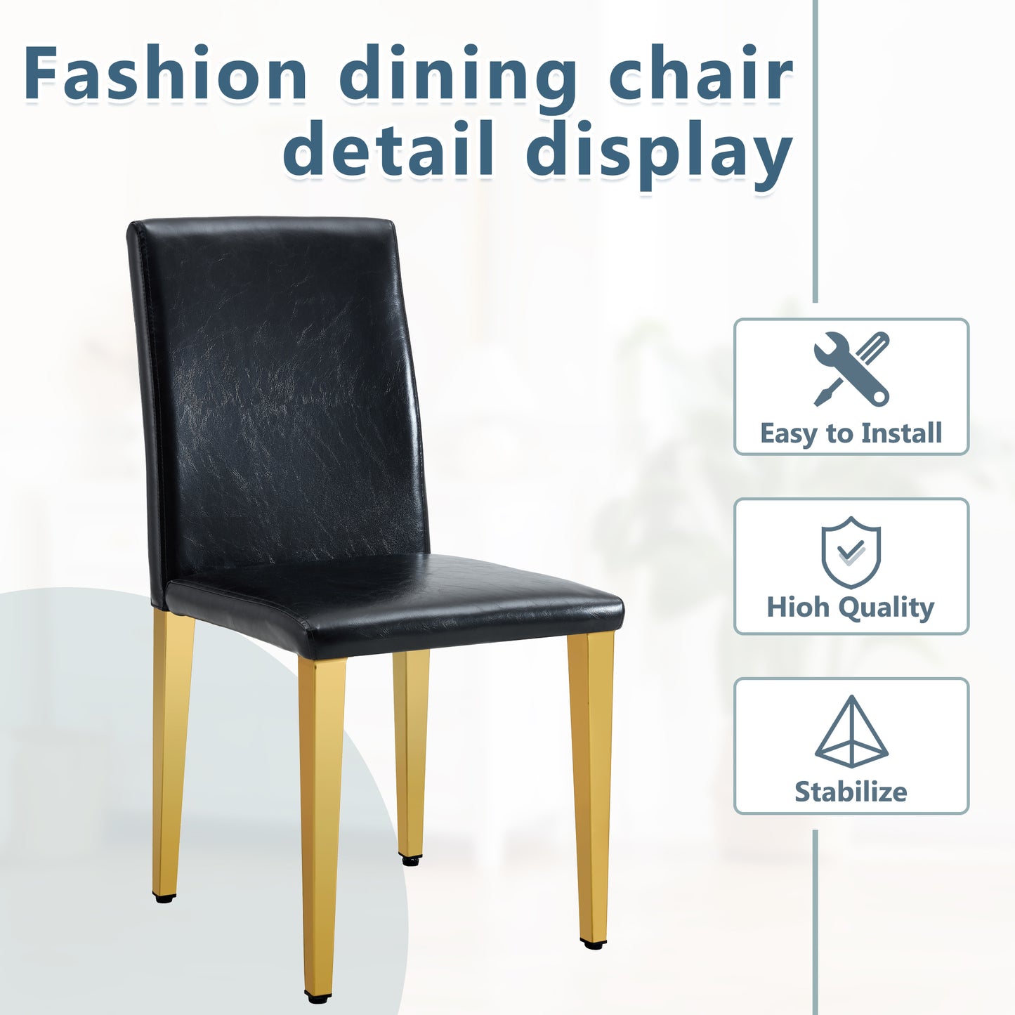 Black PU Leather Dining Chairs with Gold Legs (set of 2) - detail view 6