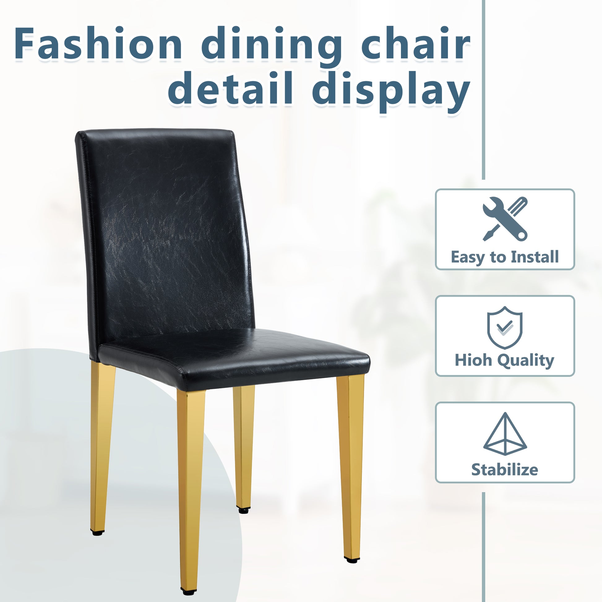 Black PU Leather Dining Chairs with Gold Legs (set of 2) - detail view 6