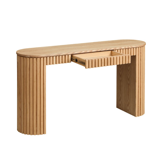 Curved Console Table with Drawer - Natural Oak Finish