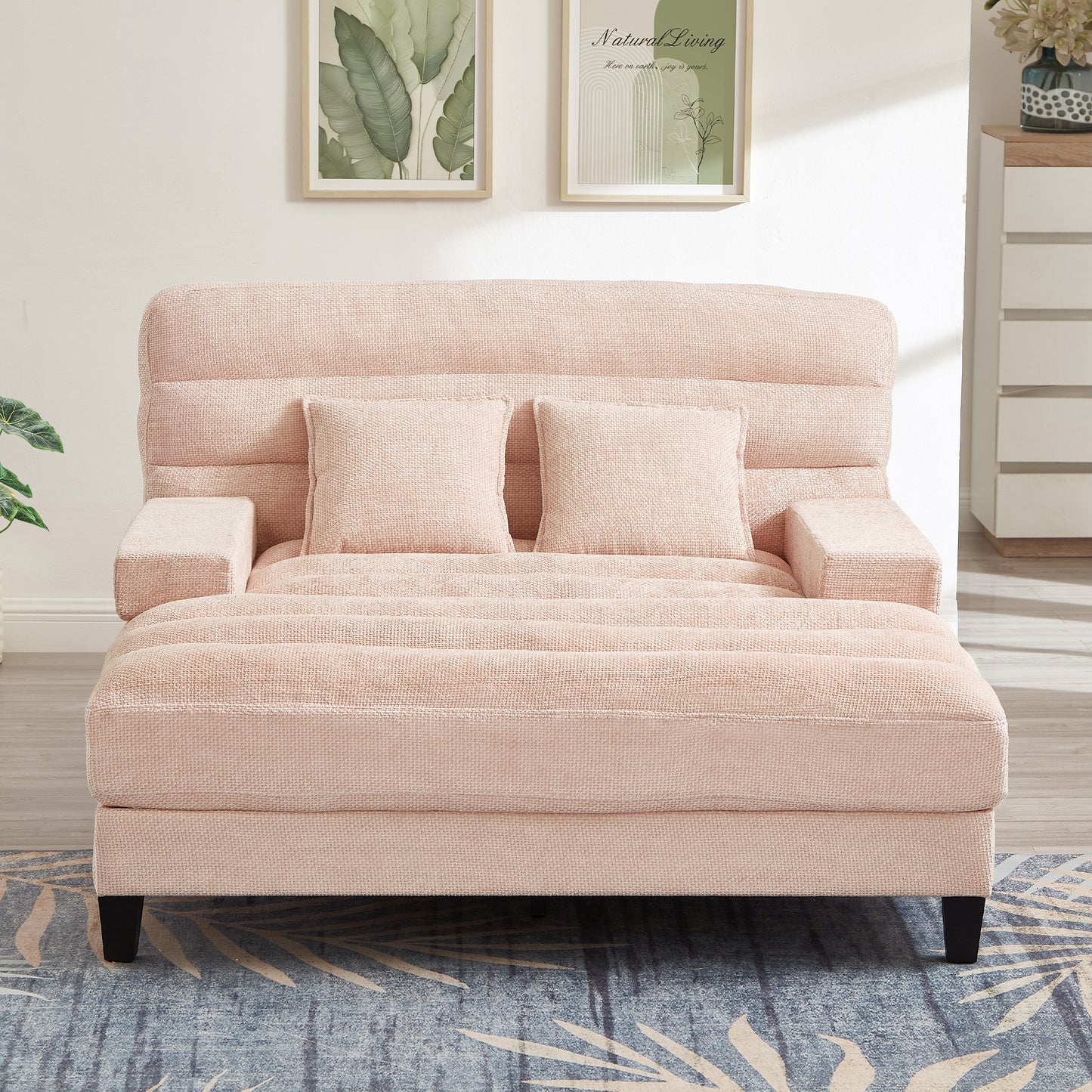 Modern Chaise Lounge Sofa 57.1' Sofa Bed with Adjustable Backrest & LED Light Strip - Pink - detail view 5