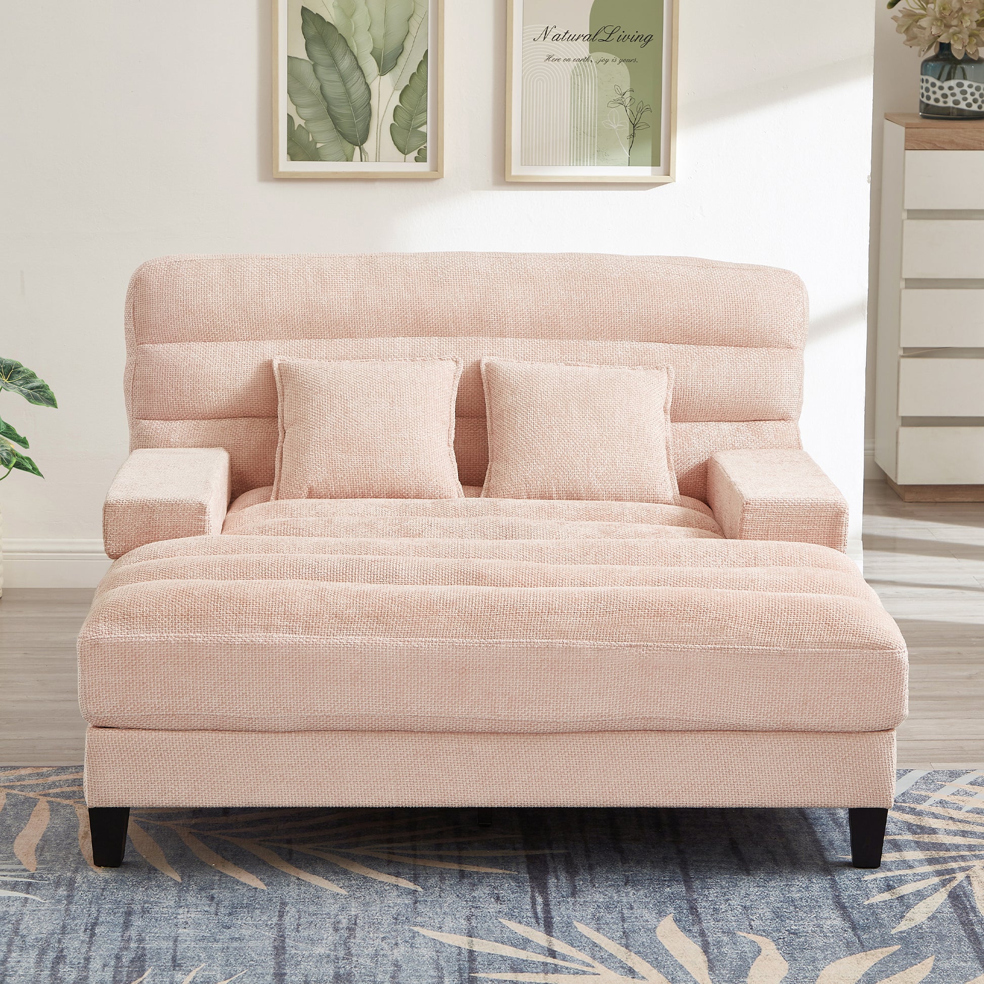 Modern Chaise Lounge Sofa 57.1' Sofa Bed with Adjustable Backrest & LED Light Strip - Pink - detail view 5