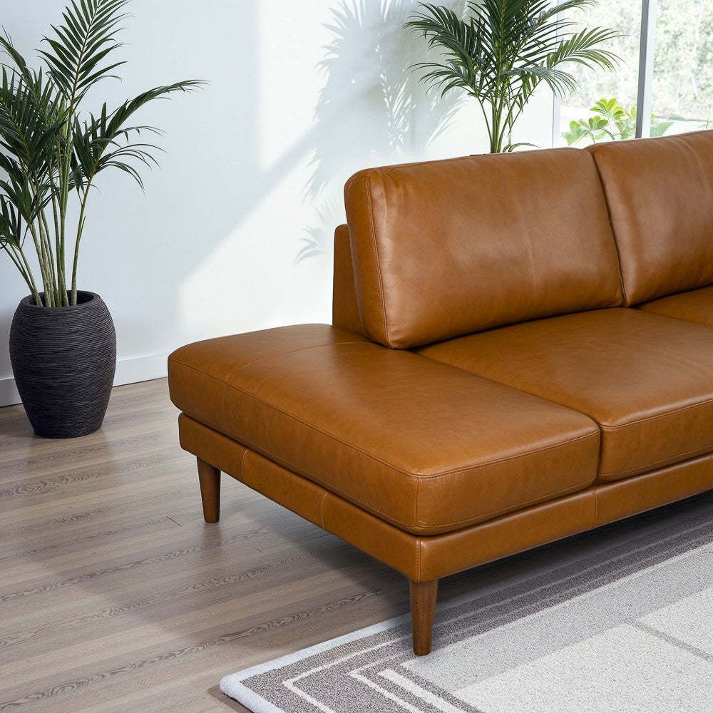 Corbin Left-Facing Tan Leather Sectional Sofa - detail view 5