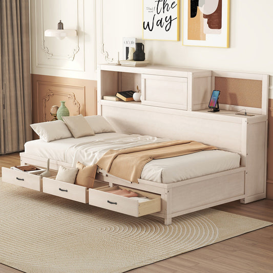 Elvienne Twin Size Wooden Daybed with 3 Storage Drawers 3 Colors