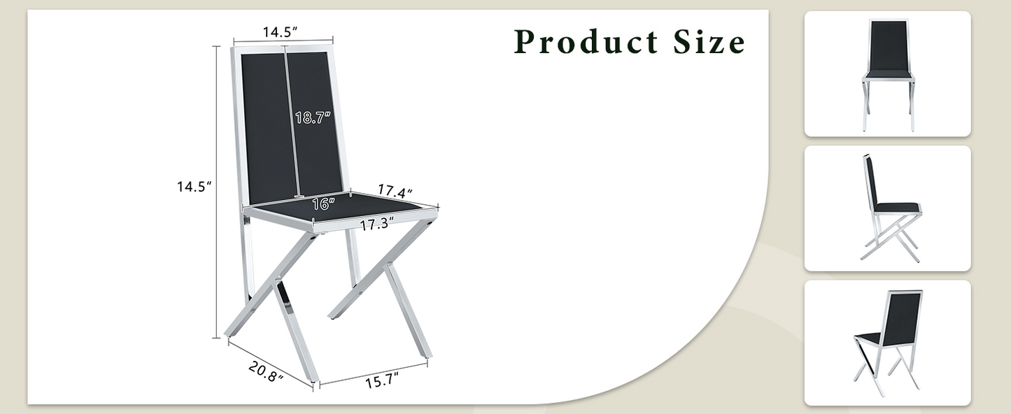 Black Upholstered Fabric Steel Frame Dining Chairs with Silver Legs (set of 2) - detail view 7