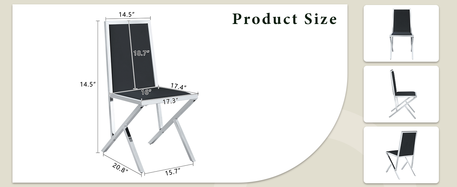 Black Upholstered Fabric Steel Frame Dining Chairs with Silver Legs (set of 2) - detail view 7