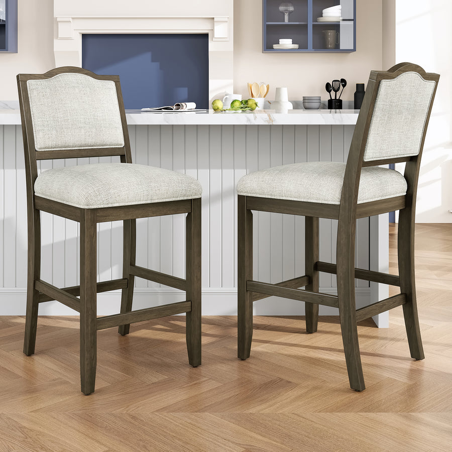 Counter Height Bar Stools Set of 2 - Rustic 2 Pack Bar Stools with Rubber Wood Frame - Brown - primary color shot