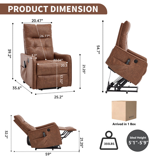 Brown PU Single Motor Power Lift Recliner Chair with Massage and Heat for Elderly - detail view 2