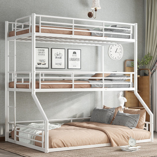 Twin over Twin over Full Bunk Bed - Light White - primary color shot