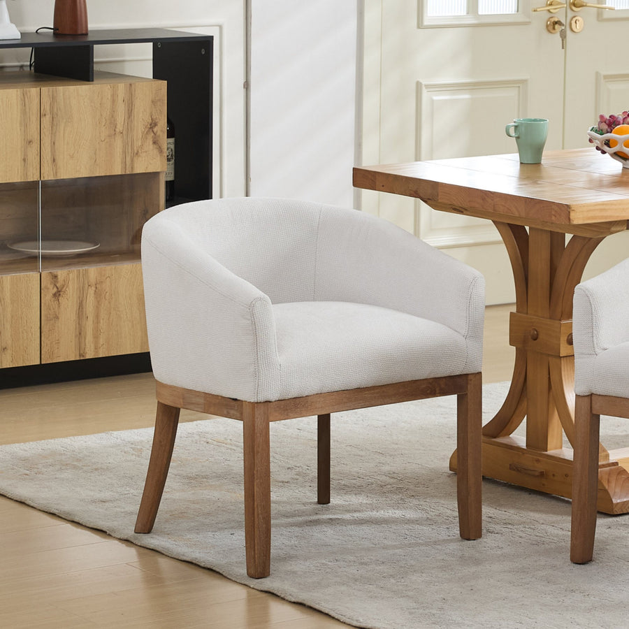 Beige Linen Dining Chair with Wood Legs (1)