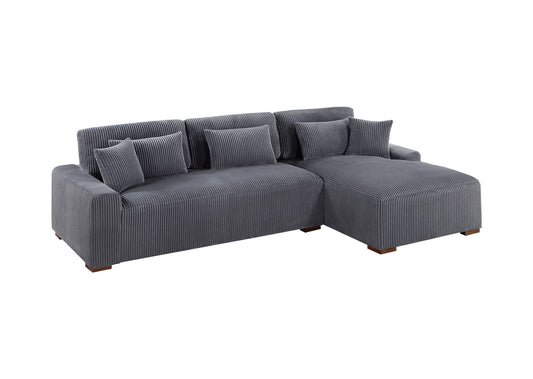 Modern 2pc Sectional Set XL Plush Corduroy Fabric Dark Gray LAF Sofa RAF Chaise Living Room Couch - detail view 2