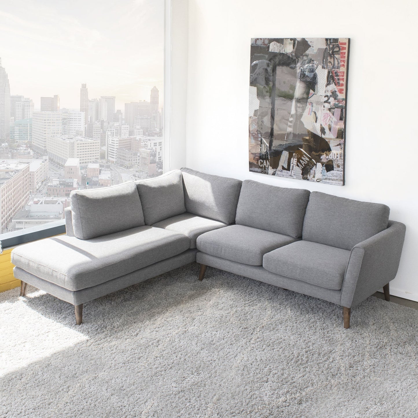 Benson Mid-Century Modern Grey Fabric Sectional Sofa with Left Facing Chaise Lounge - detail view 5