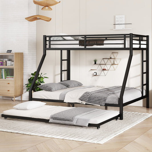 Twin XL over Queen Metal Bunk Bed with Twin Size Trundle - Black - primary color shot