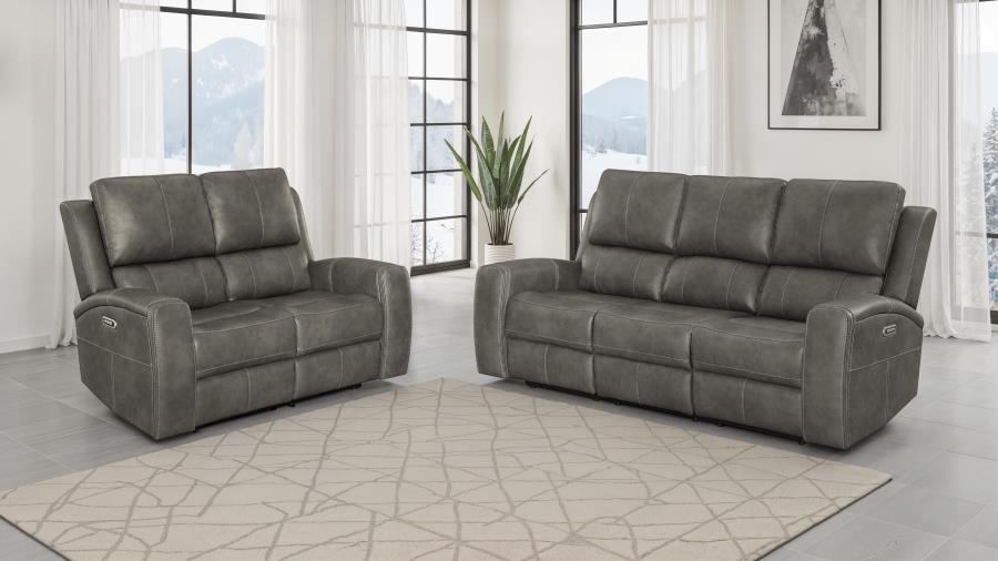 Brickston Triple Power Reclining Sofa & Loveseat Set – Gray